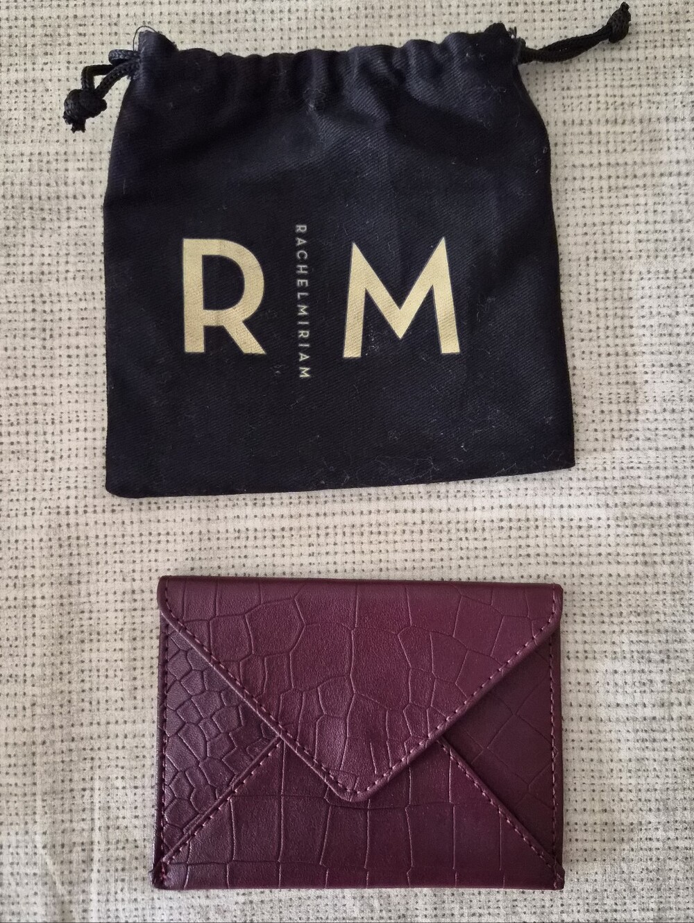 Burgundy Croc-Embossed Leather Envelope Card Holder